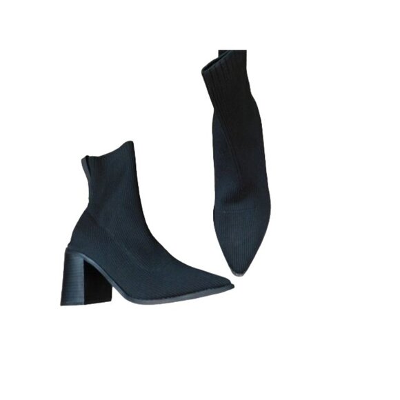 Steven Size 10 Black STRETCH Heeled Ankle Boots NEW - Picture 1 of 4